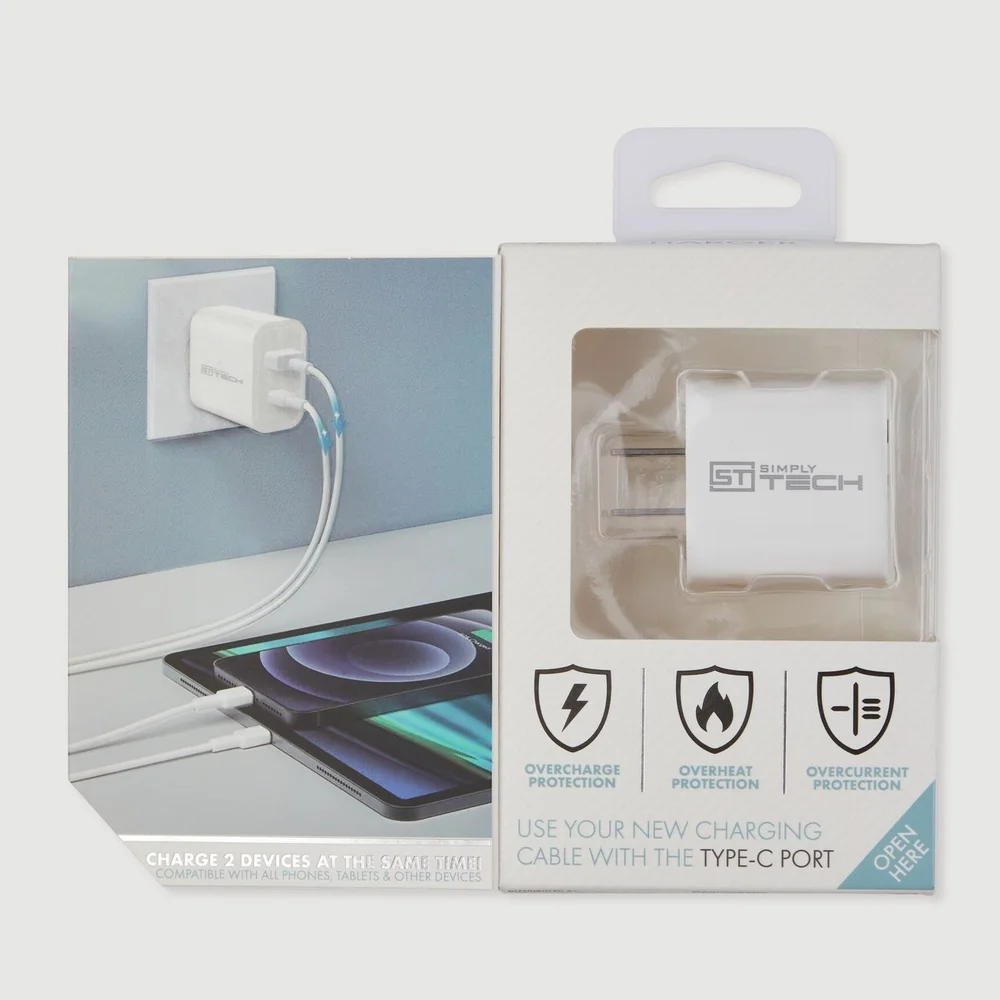 Dual Port Wall Charger - White